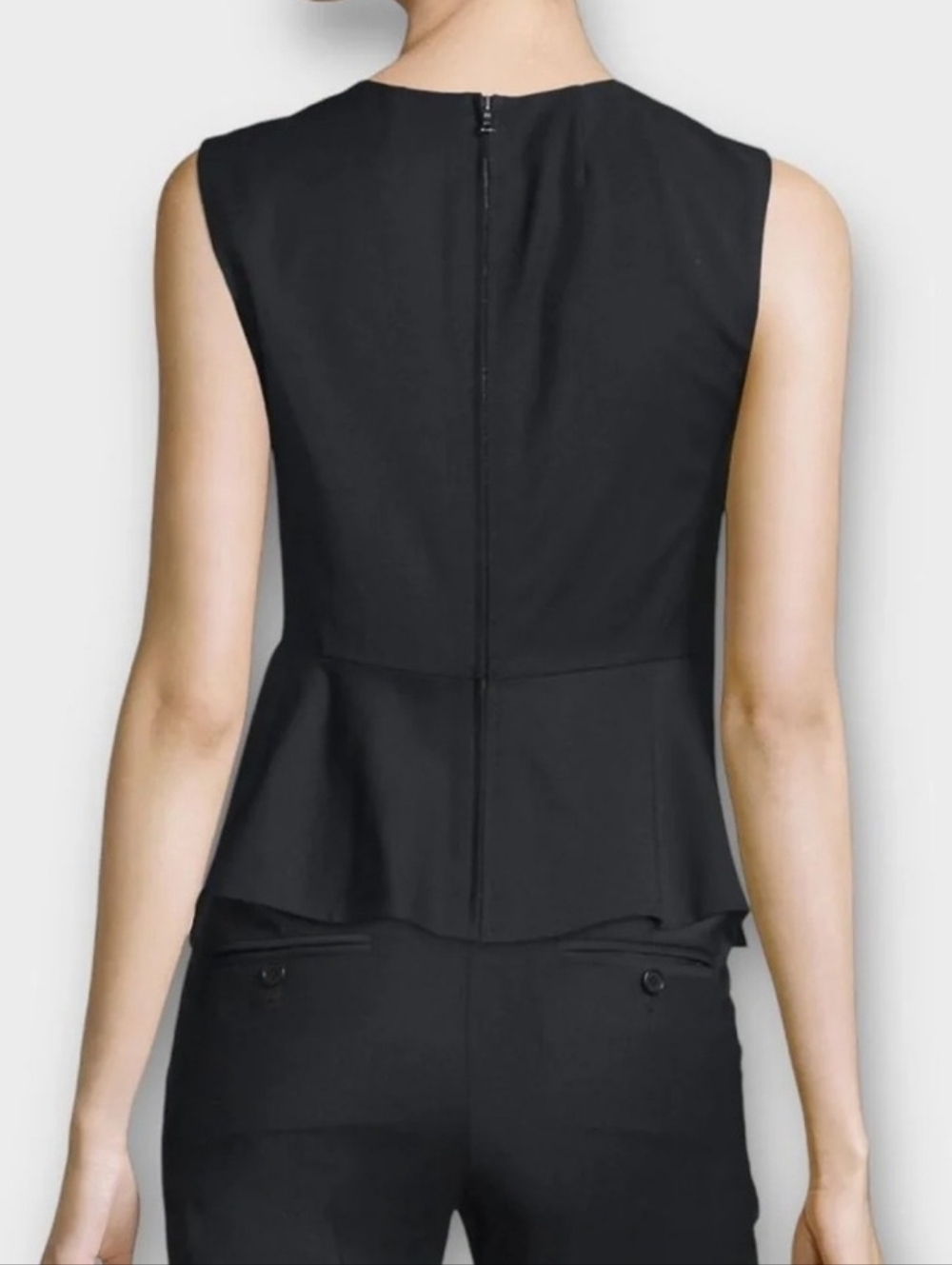 Theory Kalsing ADM Crepe Peplum Top Black Sleeveless Medium Structured Flare - Picture 6 of 13